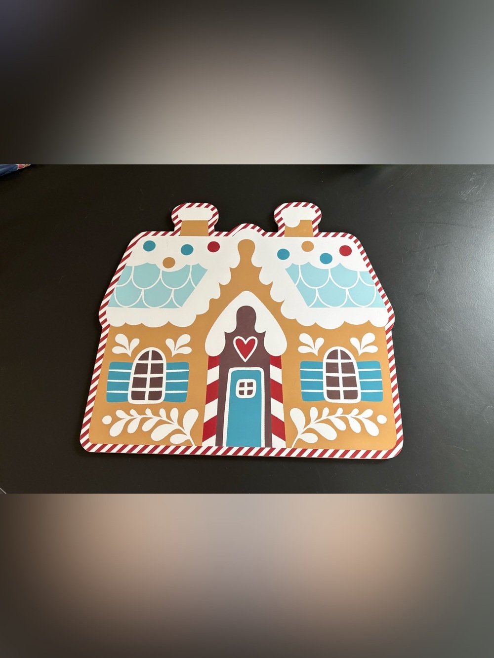 Set of 4 Hard  Placemats Christmas Gingerbread Houses Colorful Cork Backing